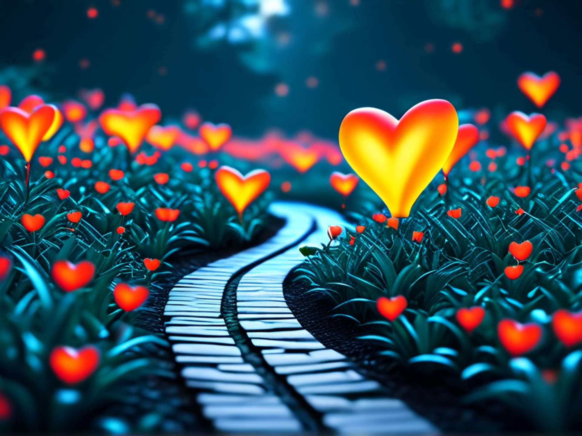 A glowing, digital path weaving through a dense, dark social media feed, leading straight to a pulsing 'like' heart icon.