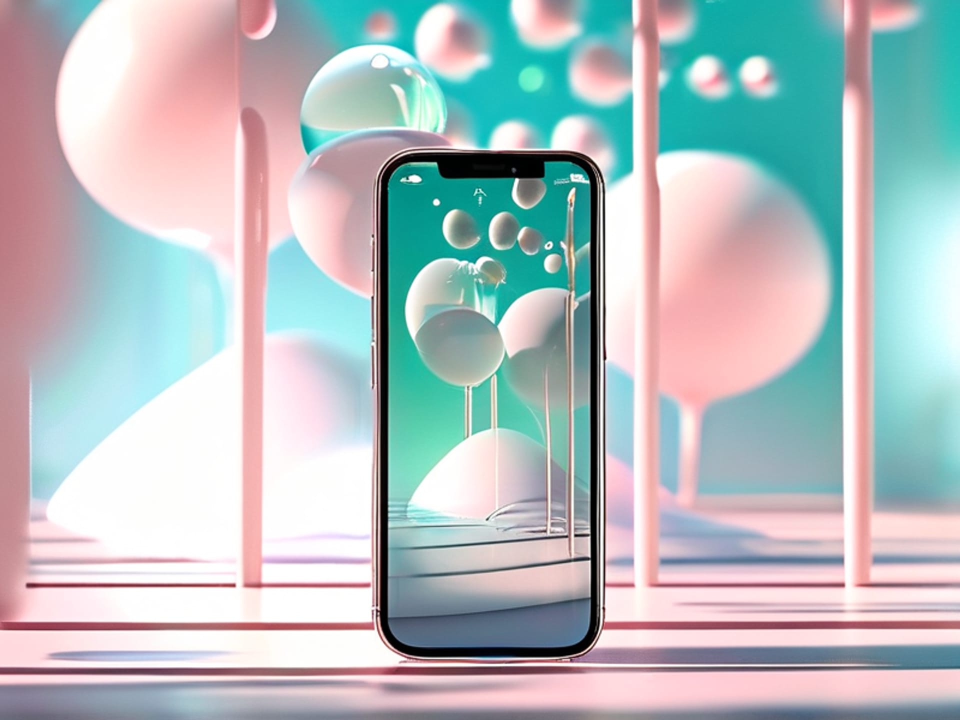 Midjourney prompt: A smartphone screen showing a clean Instagram search interface with trending hashtag bubbles, minimalist 3D render, soft shadows