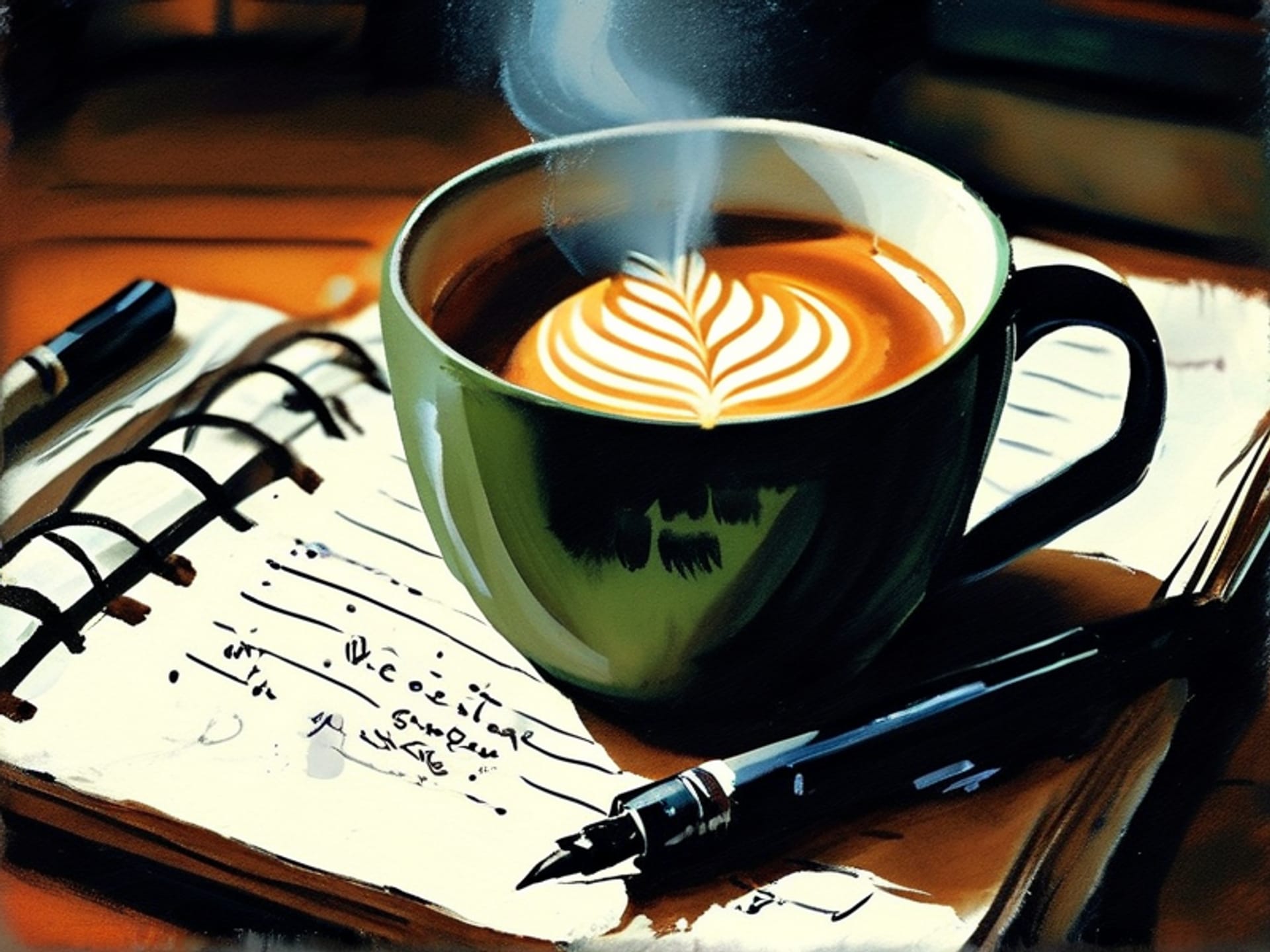 A close-up journal page with messy handwriting listing simple things like 'argument over dishes', 'old man feeding pigeons', 'missed bus conversation', with a steaming mug of coffee beside it --ar 4:5 --style raw --v 6.0