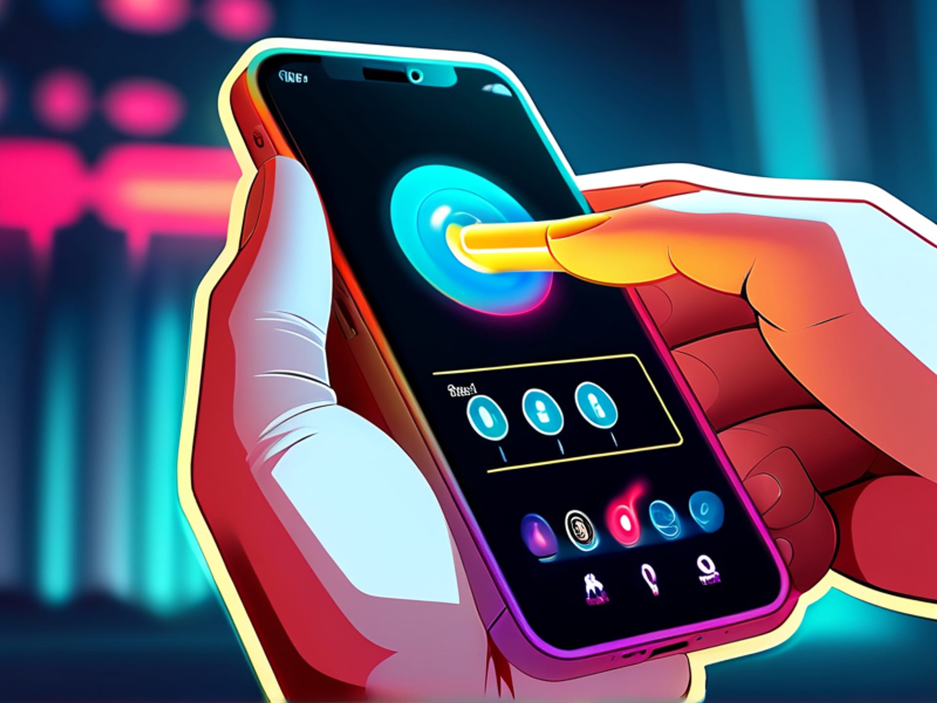 Close-up of a hand using a smartphone to program a smart lock app, interface clearly showing 'Add Guest' and options for setting a duration, clean digital art style, focus on user interaction, modern aesthetics