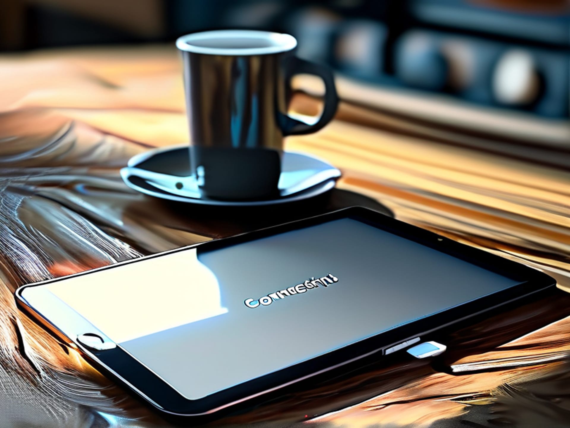Stable Diffusion prompt: A stark still life. A sleek tablet with a frozen 'Connecting...' screen sits on a cluttered kitchen table next to a simple landline phone. Dramatic chiaroscuro lighting. Hyper-realistic, detailed. --ar 16:9
