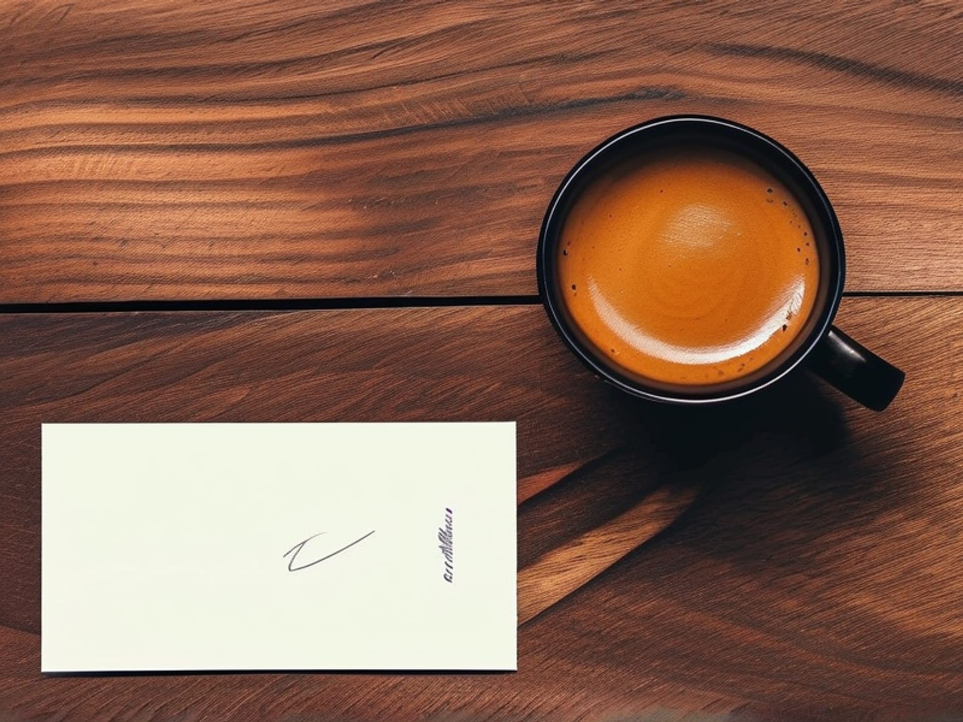 A detailed, artistic flat-lay from above. A single handwritten notecard with three bullet points sits on a wooden table. Next to it is a single, slightly faded photo of the couple laughing from years ago, a wedding invitation, and a discarded coffee cup. Minimalist, focused, storytelling aesthetic. --style raw --ar 4:3