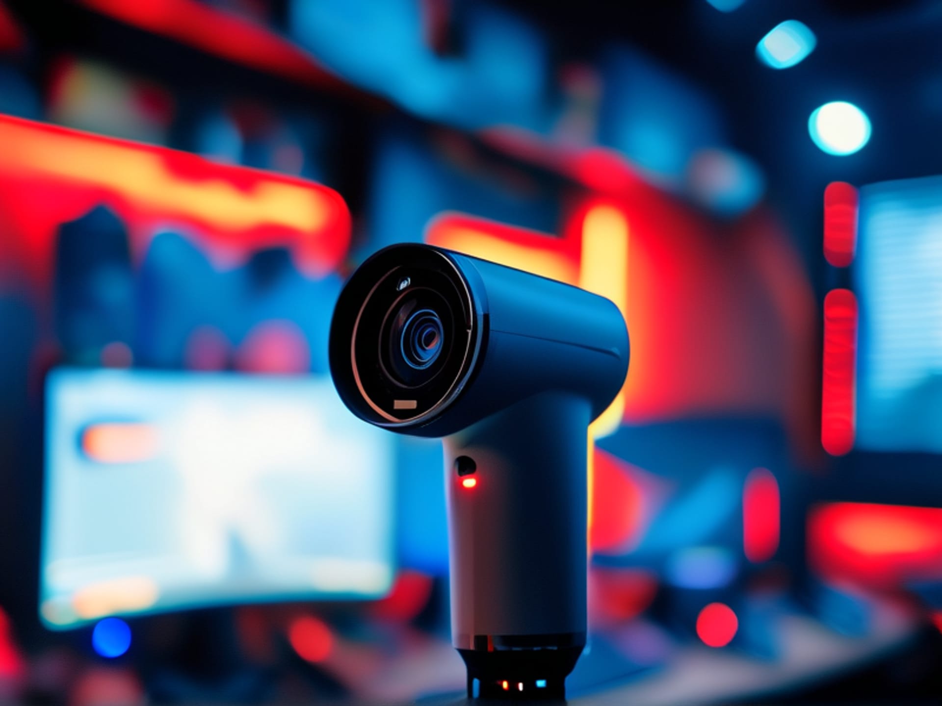 Midjourney prompt: A fisheye lens view from a smart security camera, looking at a motion sensor being tested. A person's hand is waving in front of the sensor, their phone screen is visible showing a 