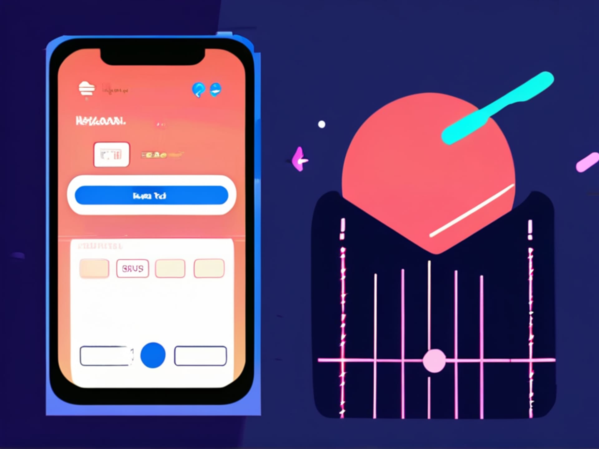 A hand holding a phone. The screen shows a simple, 3-step form: Email, Password,