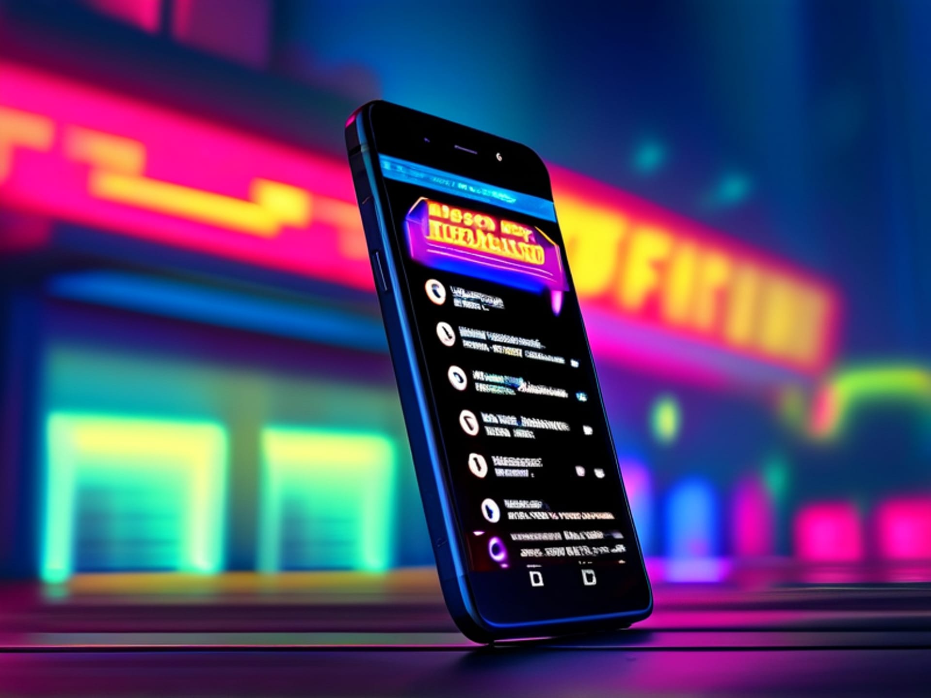 A profile picture 'avatar' on a cartoon phone screen, but the bio section shines like a glowing neon sign at night, attracting attention, illustrative, bold typography, cinematic lighting, --ar 16:9