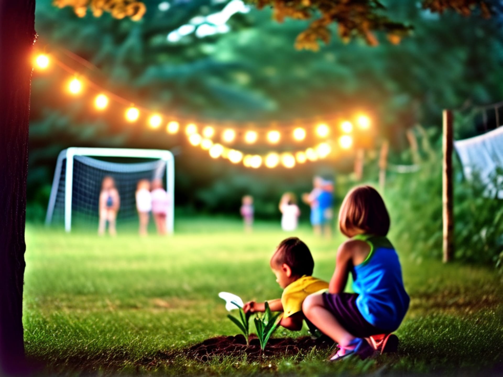 Warm, intimate photo. A collection of candid snapshots pinned to a community bulletin board: a kid's soccer game, a bake sale, people planting a garden, a block party. Photorealistic, shallow depth of field, filmic grain --ar 16:9